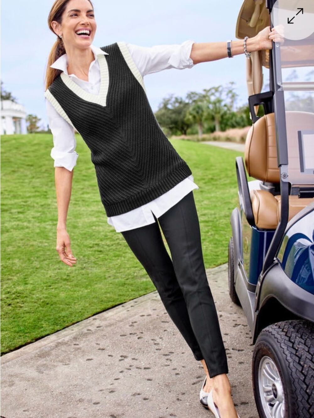 UEC TALBOTS BLACK PORTLAND PANTS MID RISE SLAM LEG ANKLE SZ 6P